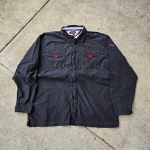 Vtg 90s TOMMY HILFIGER Tommy Jeans Embroidered Logo Colorblock Zip Up Shirt XL